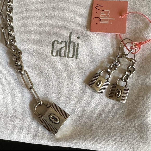 CAbi Silver Tone LOCK IT Necklace Earrings Set NEW - Picture 2 of 4
